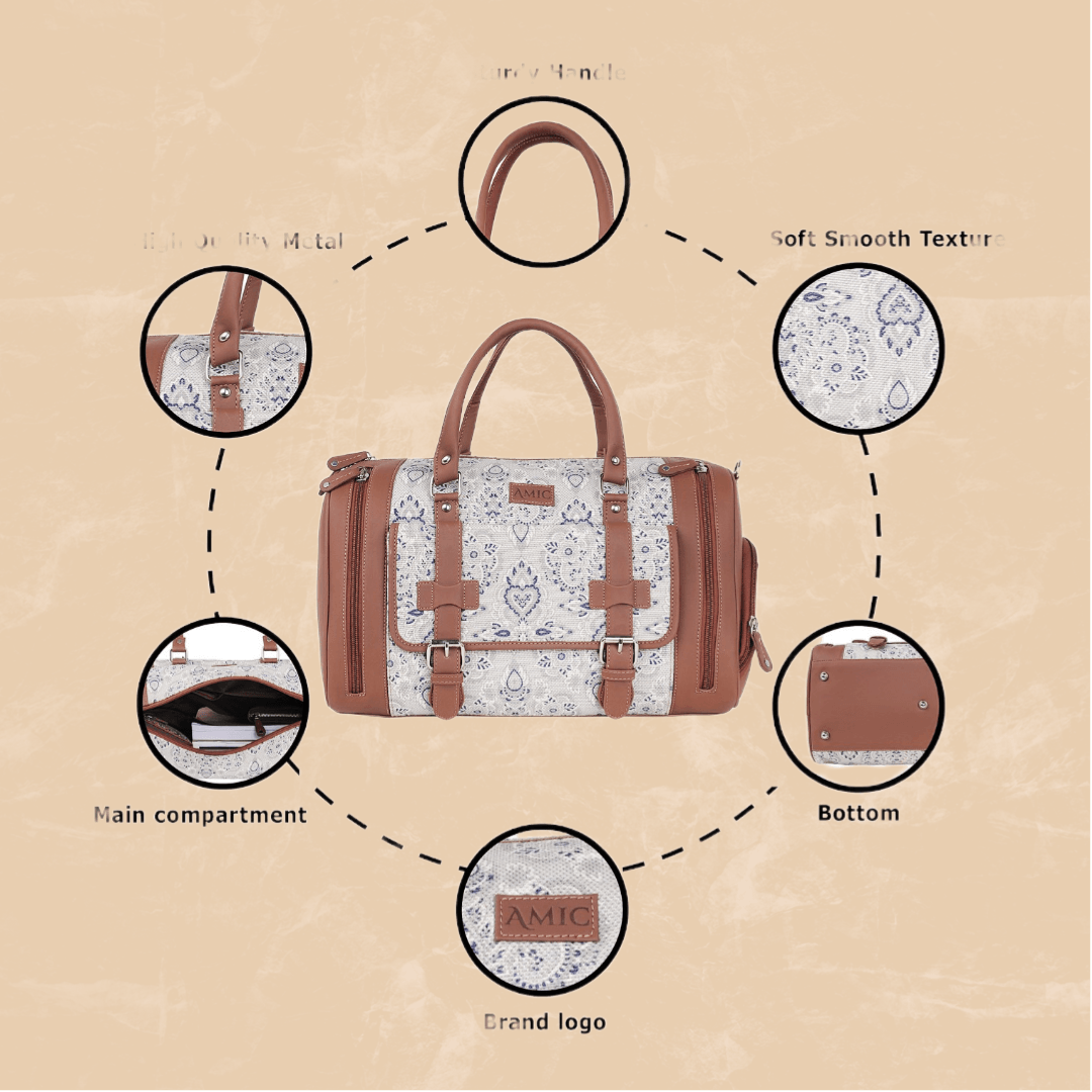 Amic Jute Printed Handcrafted Travel Bag, Luggage Shoulder Bag Duffel Without Wheels - Amic