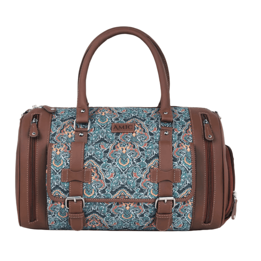 Amic Jute Printed Handcrafted Travel Bag, Luggage Shoulder Bag Duffel Without Wheels - Amic