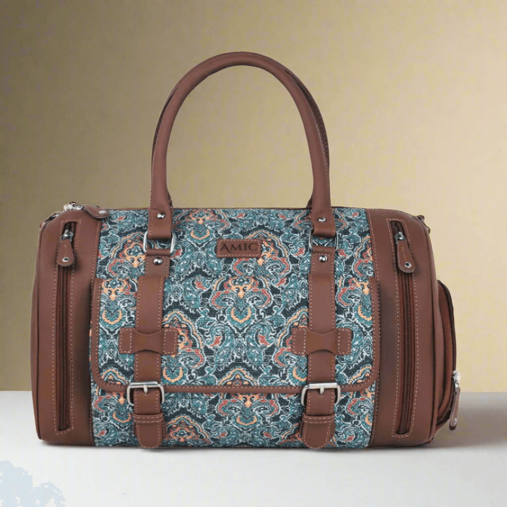 Amic Jute Printed Handcrafted Travel Bag, Luggage Shoulder Bag Duffel Without Wheels - Amic
