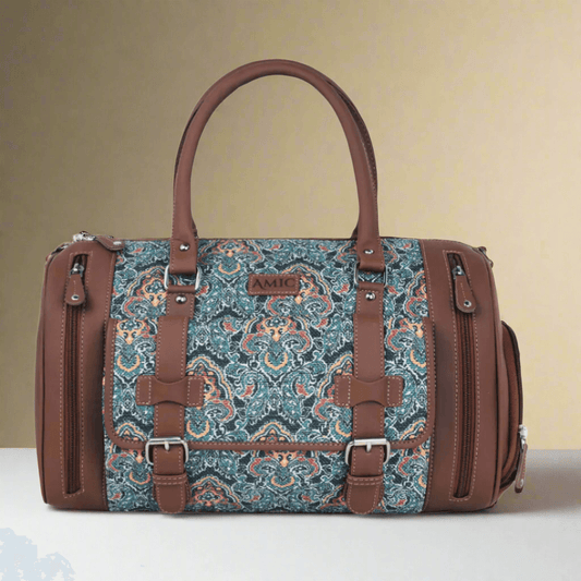 Amic Jute Printed Handcrafted Travel Bag, Luggage Shoulder Bag Duffel Without Wheels - Amic