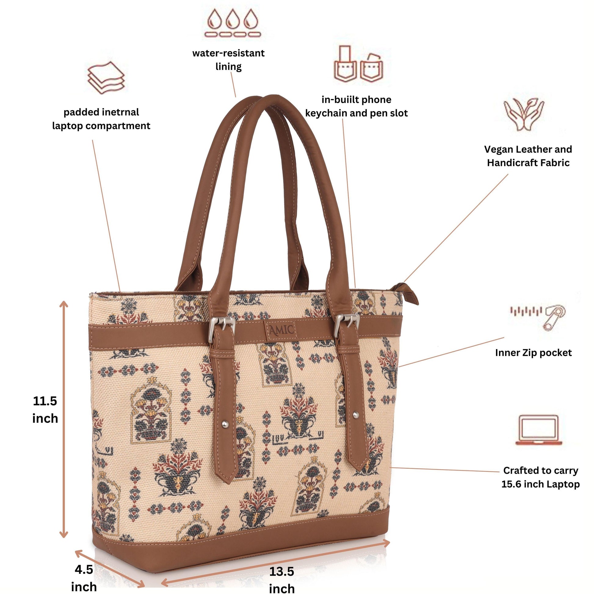 AMIC Women's Vegan Leather Jute Handcrafted Side Tote Bag and Handbag for Office and College Use - Amic