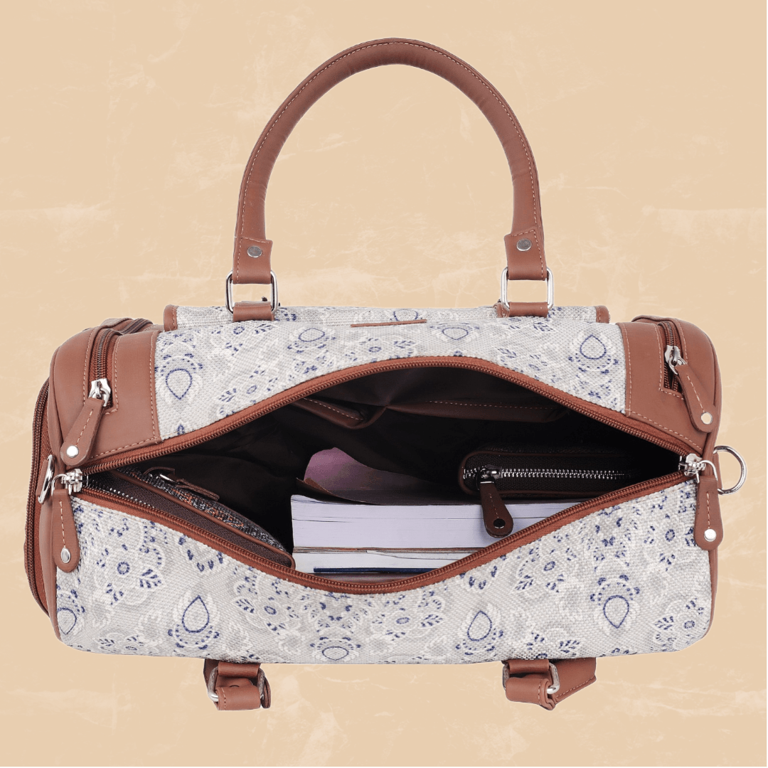 Amic Jute Printed Handcrafted Travel Bag, Luggage Shoulder Bag Duffel Without Wheels - Amic