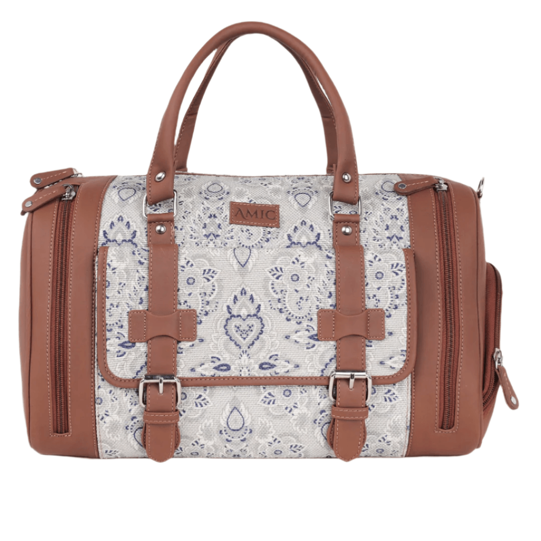 Amic Jute Printed Handcrafted Travel Bag, Luggage Shoulder Bag Duffel Without Wheels - Amic