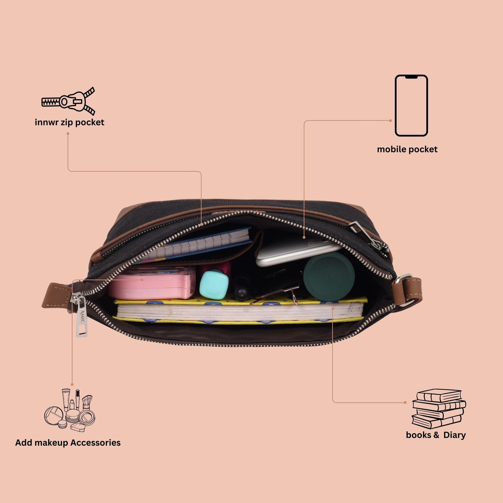 Amic Classic Black Side Shoulder Bag - Amic