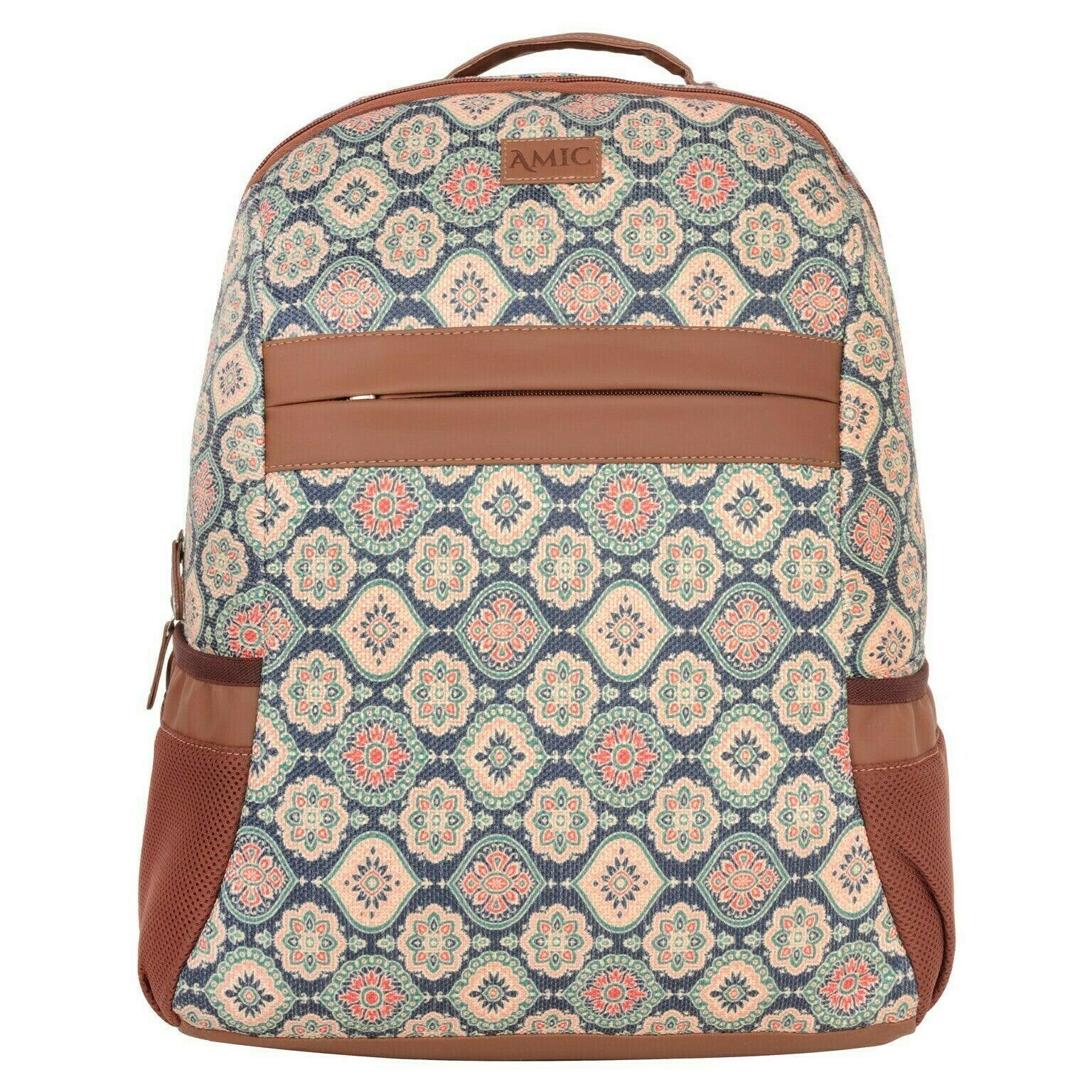 Amic Women Jute Printed Handcrafted Office, College Handbag 18 L Backpack - Amic