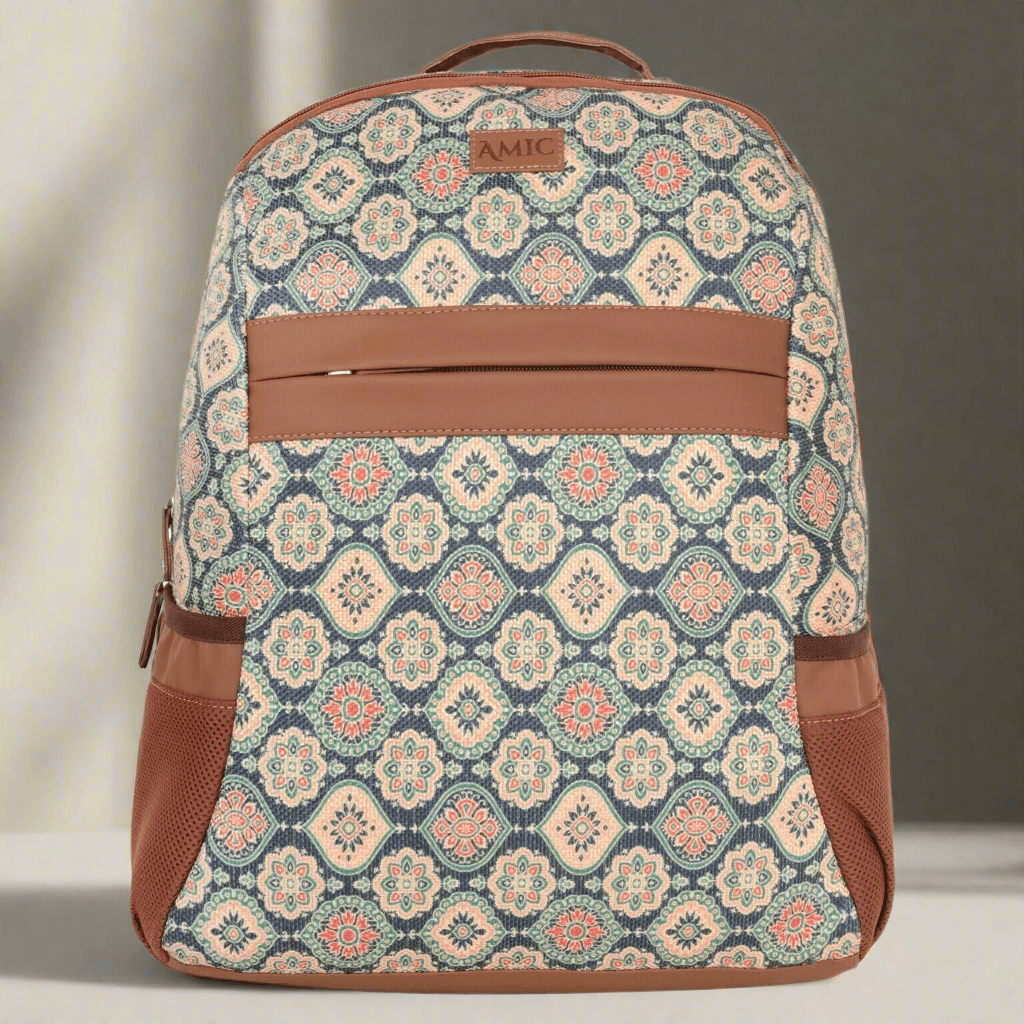 Amic Women Jute Printed Handcrafted Office, College Handbag 18 L Backpack - Amic