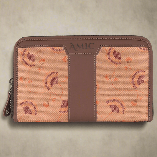 Amic Vegan Leather Chain Wallet with Artistic Peach Accents – Stylish & Functional - Amic