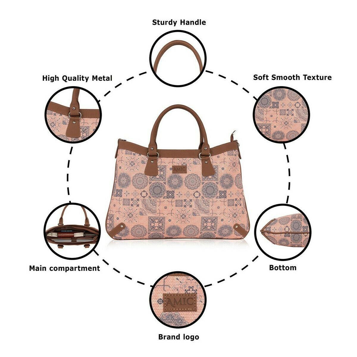 Elegant Printed Handbag with Vegan Leather Finish – Amic - Amic