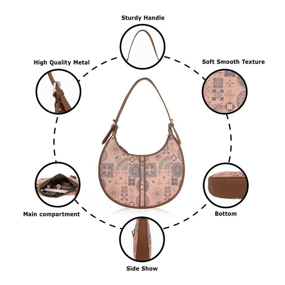 Pink Mosaic Pattern Vegan Leather Hobo Bag for Women - Chic & Functional | Amic Bags - Amic