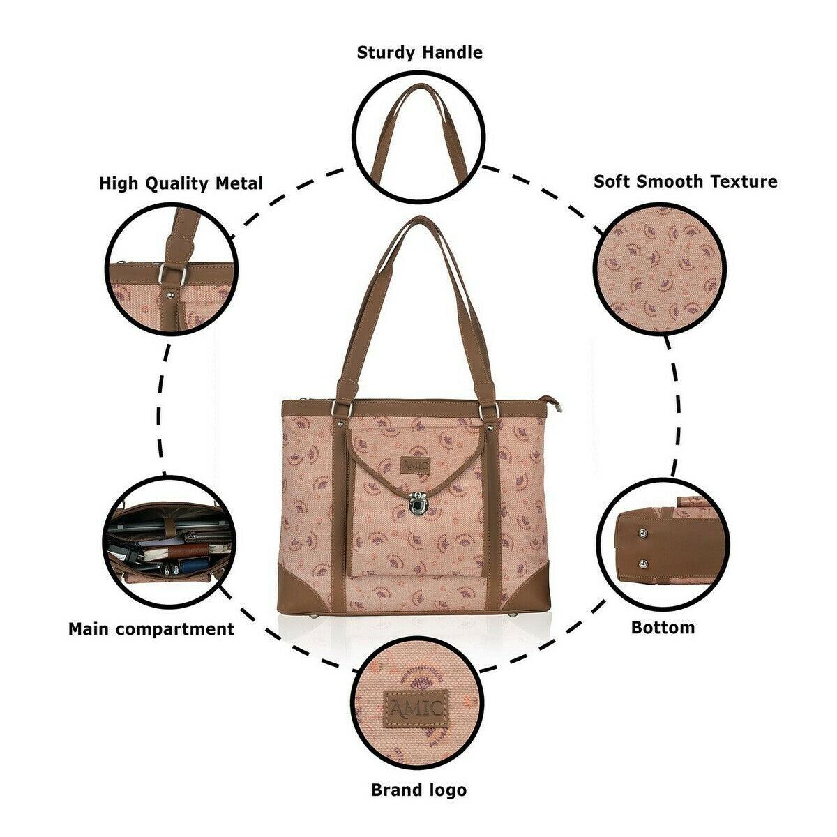 Pink Mosaic Handcrafted Vegan Leather Office Bag – Timeless Elegance - Amic