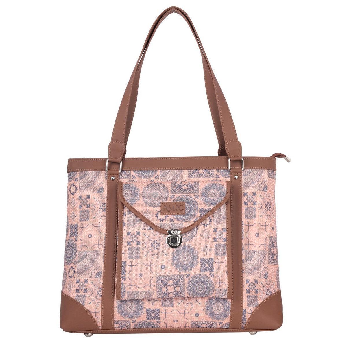 Pink Mosaic Handcrafted Vegan Leather Office Bag – Timeless Elegance - Amic