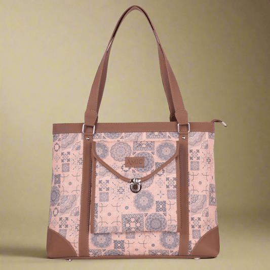 Pink Mosaic Handcrafted Vegan Leather Office Bag – Timeless Elegance - Amic