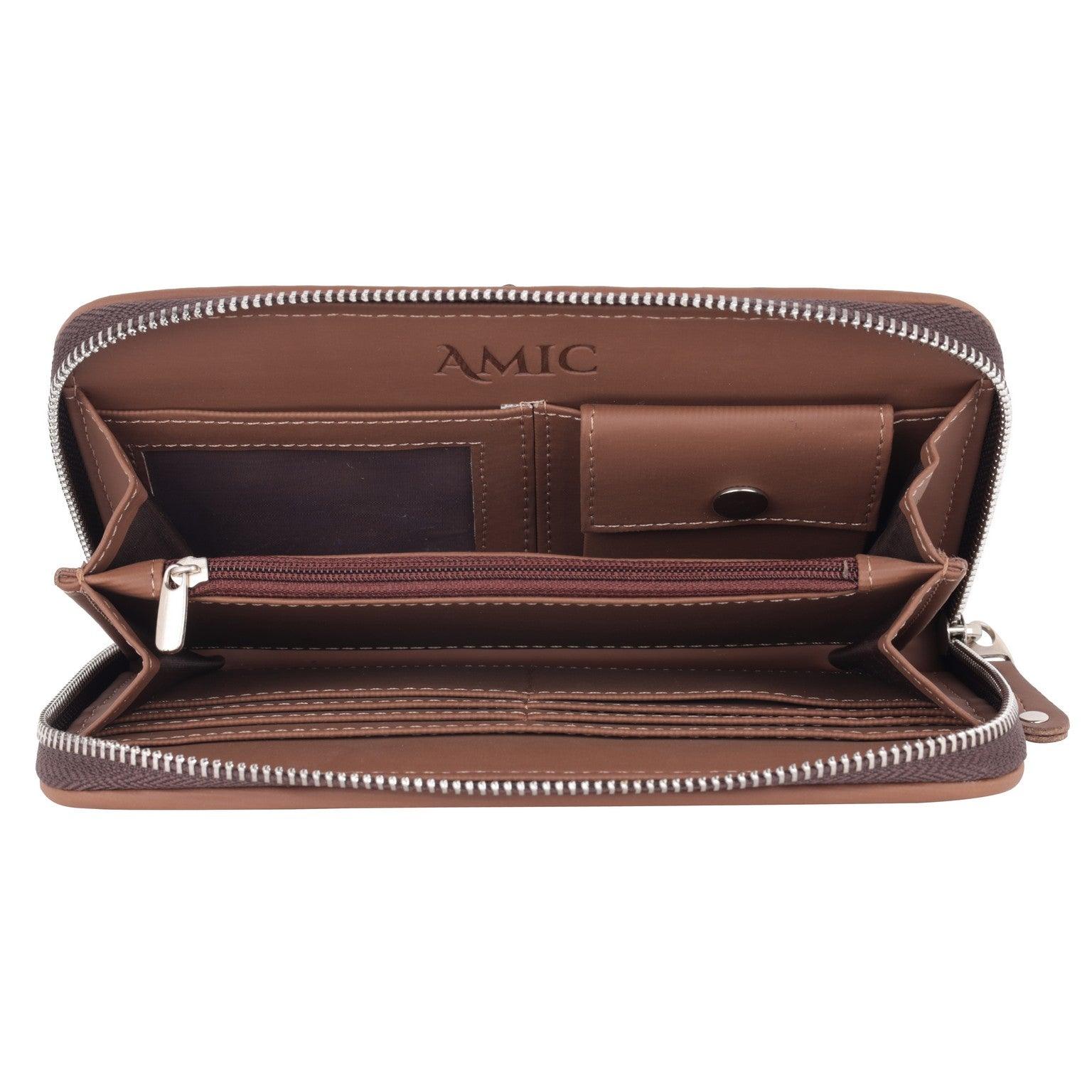 Amic Vegan Leather Chain Wallet with Intricate Pink and Blue Patterns – Functional Elegance - Amic