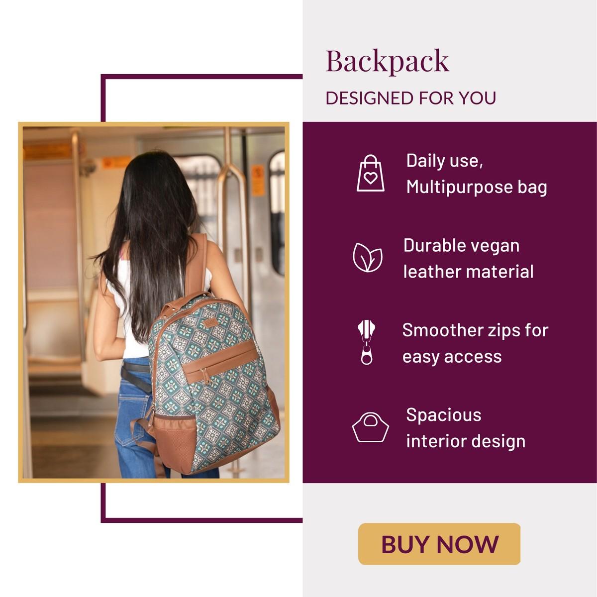 Amic Women Jute Printed Handcrafted Office, College Handbag 18 L Backpack - Amic