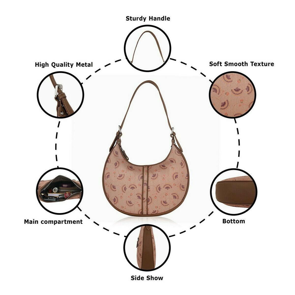 Peach Crescent Pattern Vegan Leather Hobo Bag for Women - Stylish & Versatile | Amic Bags - Amic
