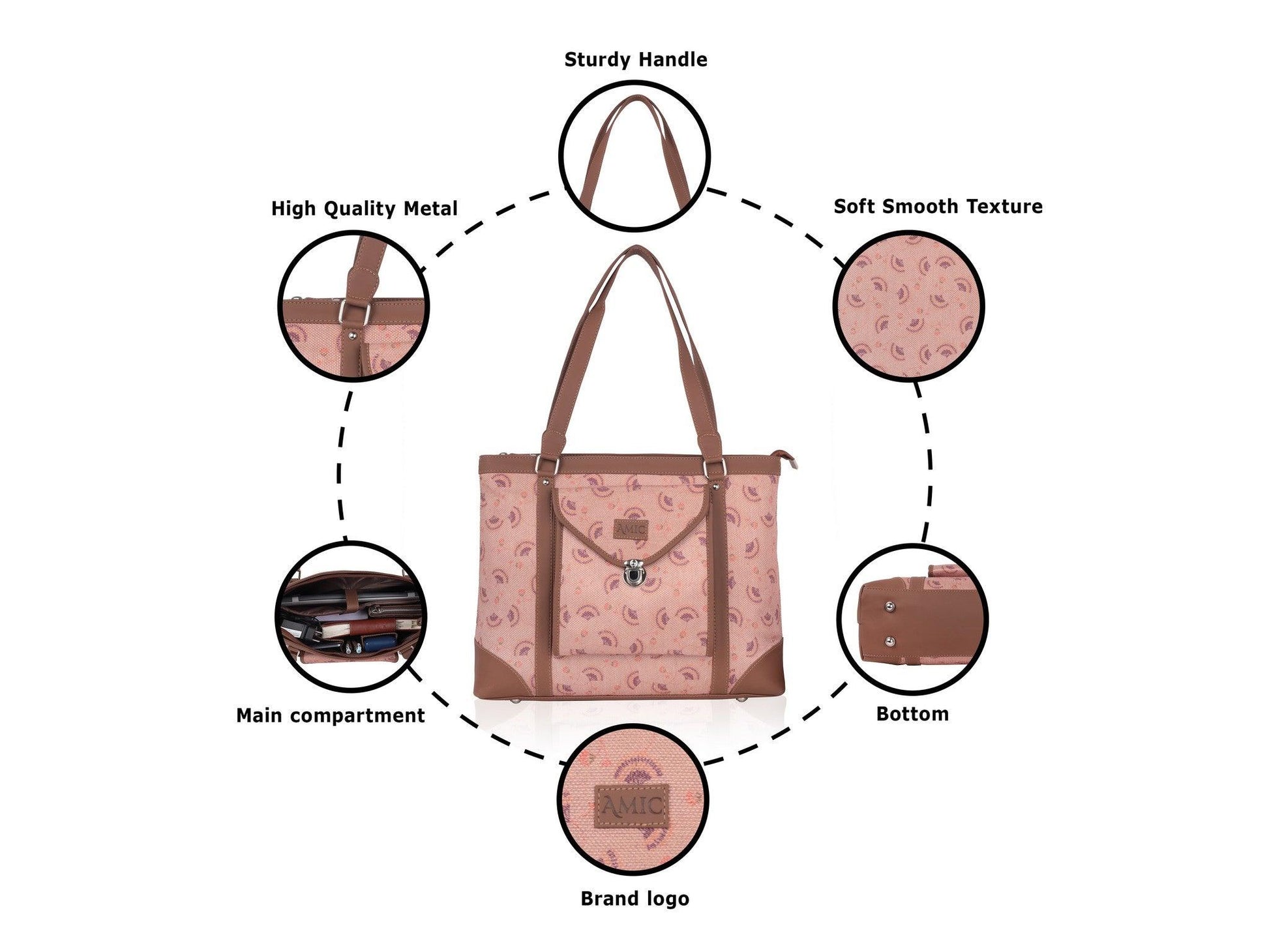Pink Handcrafted Vegan Leather Office Bag – Graceful & Practical - Amic