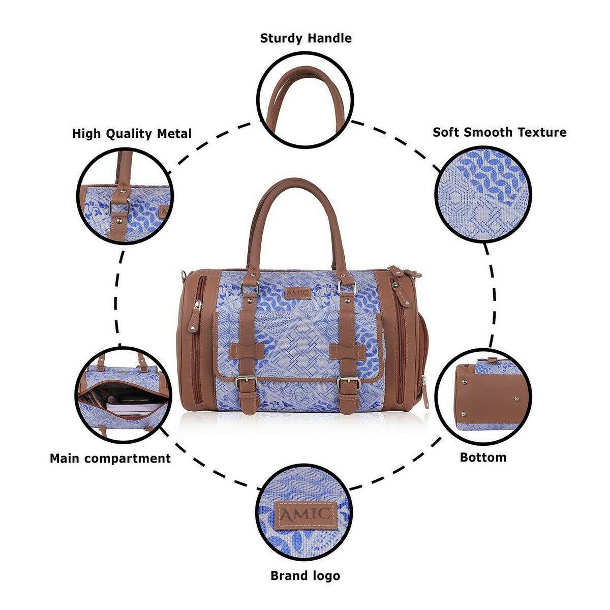 Amic Jute Printed Handcrafted Travel Bag, Luggage Shoulder Bag Duffel Without Wheels - Amic