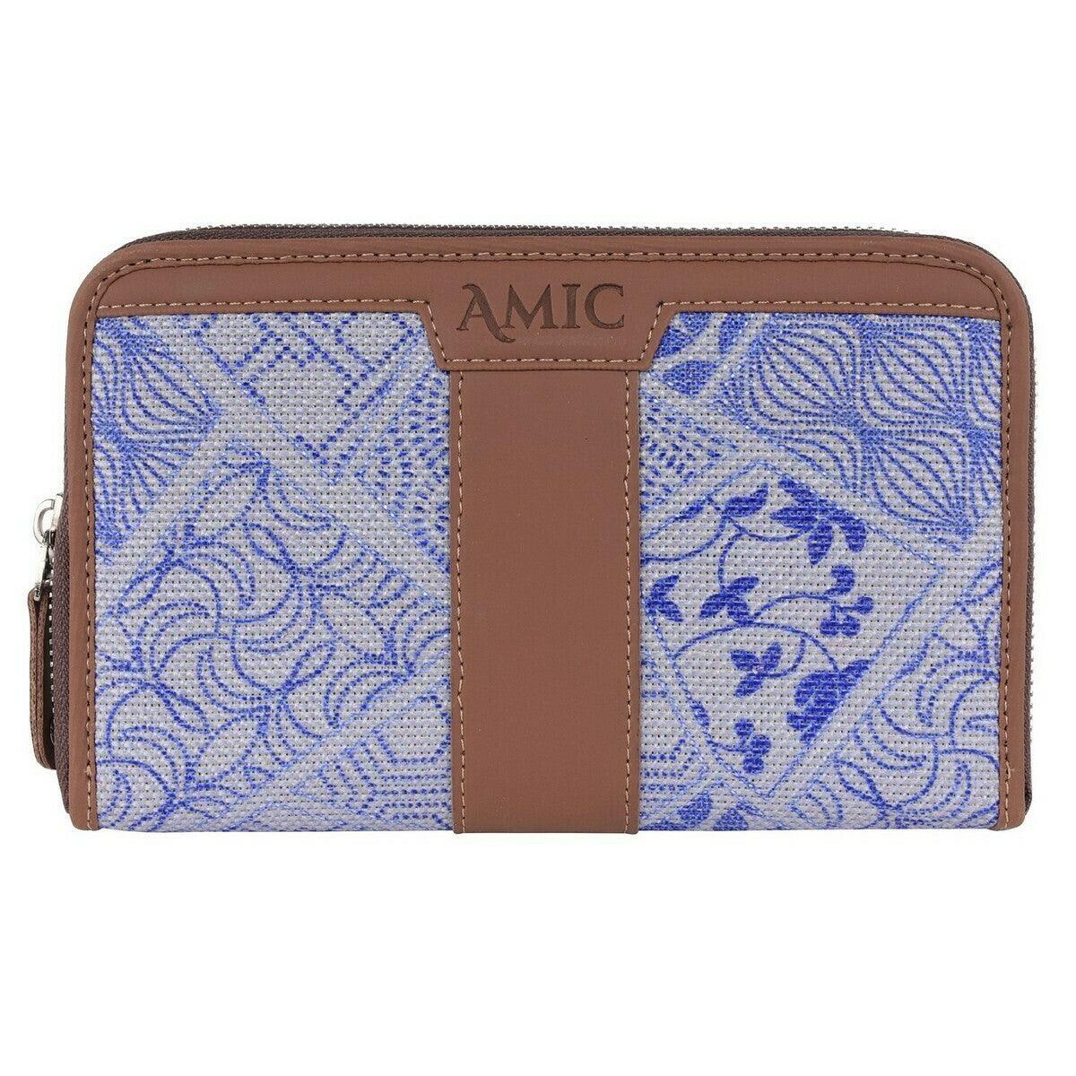 Amic Vegan Leather Chain Wallet with Elegant Blue Patterns – Chic and Practical - Amic