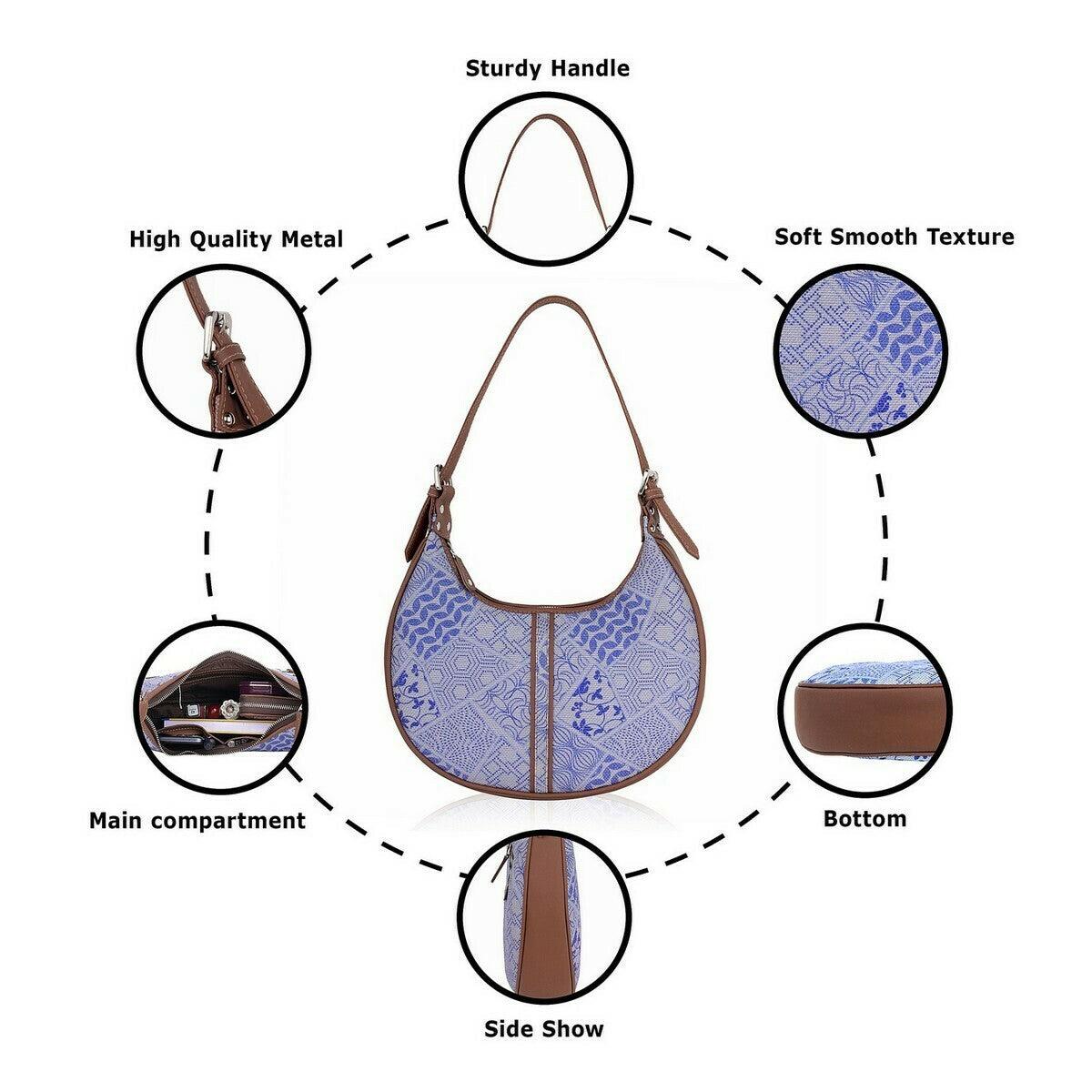 Blue Patchwork Pattern Vegan Leather Hobo Bag for Women - Elegant & Functional | Amic Bags - Amic