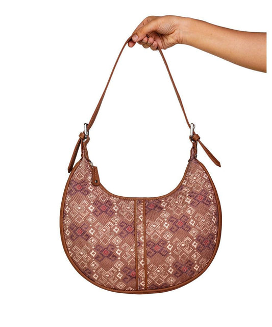 Brown Geometric Pattern Vegan Leather Hobo Bag for Women - Chic & Versatile | Amic Bags - Amic