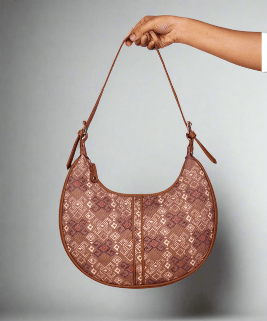 Brown Geometric Pattern Vegan Leather Hobo Bag for Women - Chic & Versatile | Amic Bags - Amic