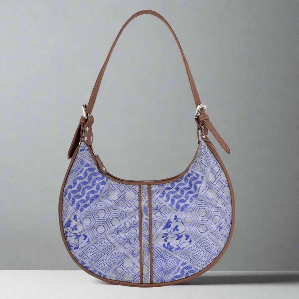 Blue Patchwork Pattern Vegan Leather Hobo Bag for Women - Elegant & Functional | Amic Bags - Amic