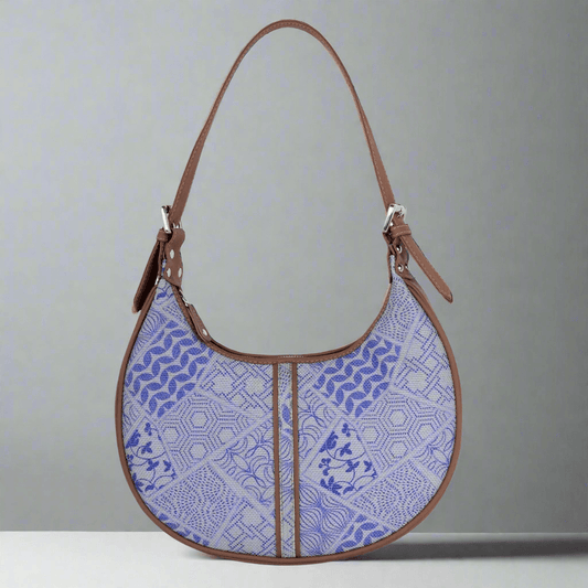 Blue Patchwork Pattern Vegan Leather Hobo Bag for Women - Elegant & Functional | Amic Bags - Amic