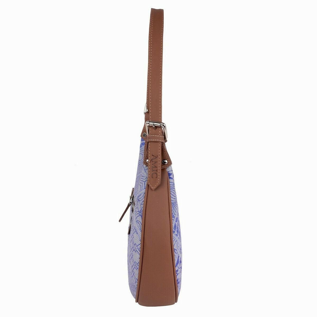 Blue Patchwork Pattern Vegan Leather Hobo Bag for Women - Elegant & Functional | Amic Bags - Amic