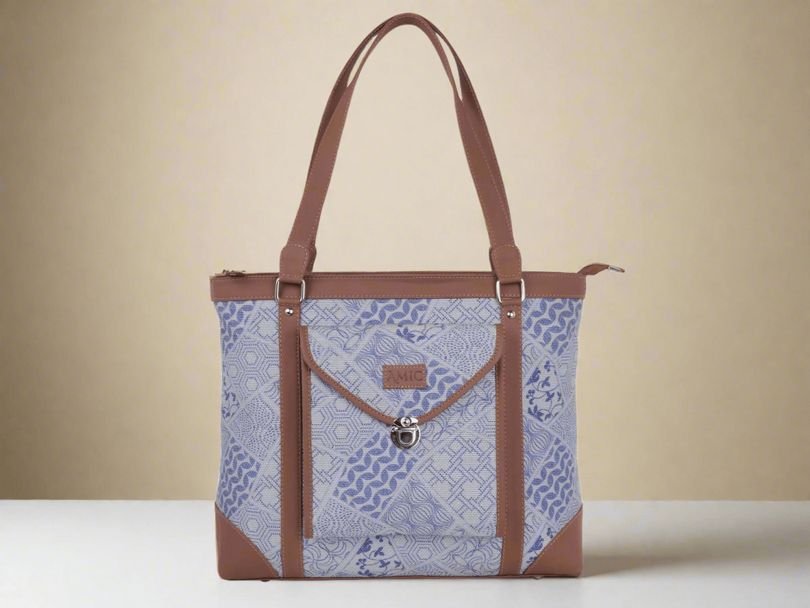 Blue Handcrafted Vegan Leather Office Bag – Elegant & Functional - Amic