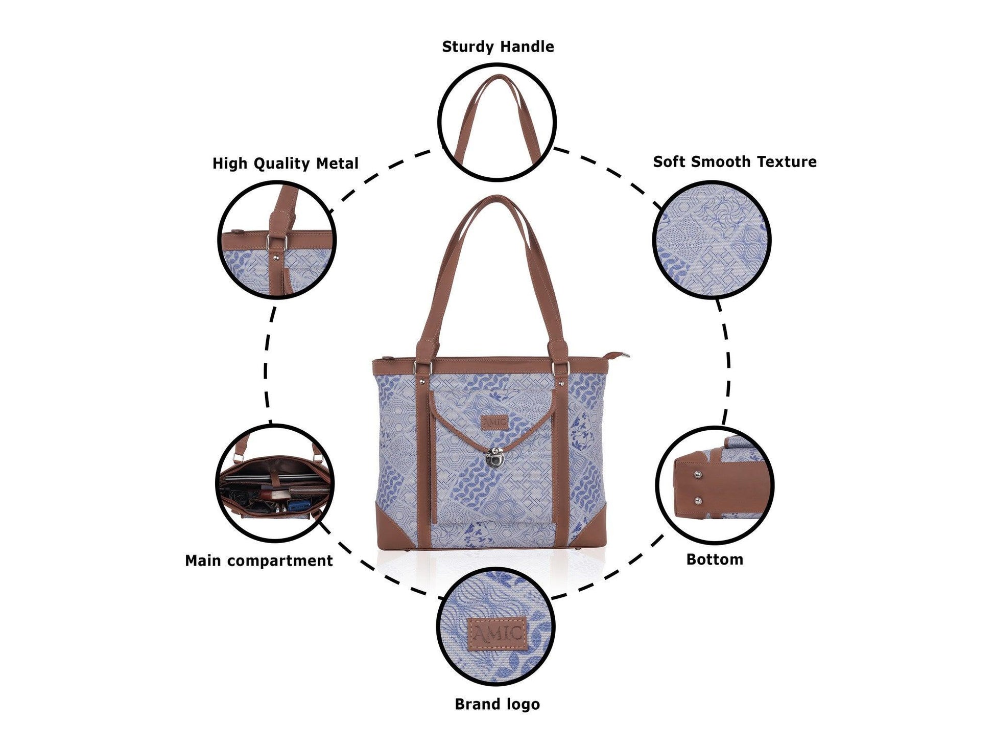 Blue Handcrafted Vegan Leather Office Bag – Elegant & Functional - Amic