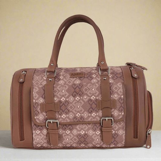 Amic Jute Printed Handcrafted Travel Bag, Luggage Shoulder Bag Duffel Without Wheels - Amic