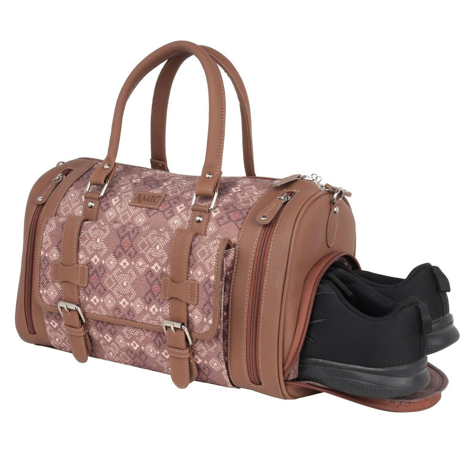 Amic Jute Printed Handcrafted Travel Bag, Luggage Shoulder Bag Duffel Without Wheels - Amic