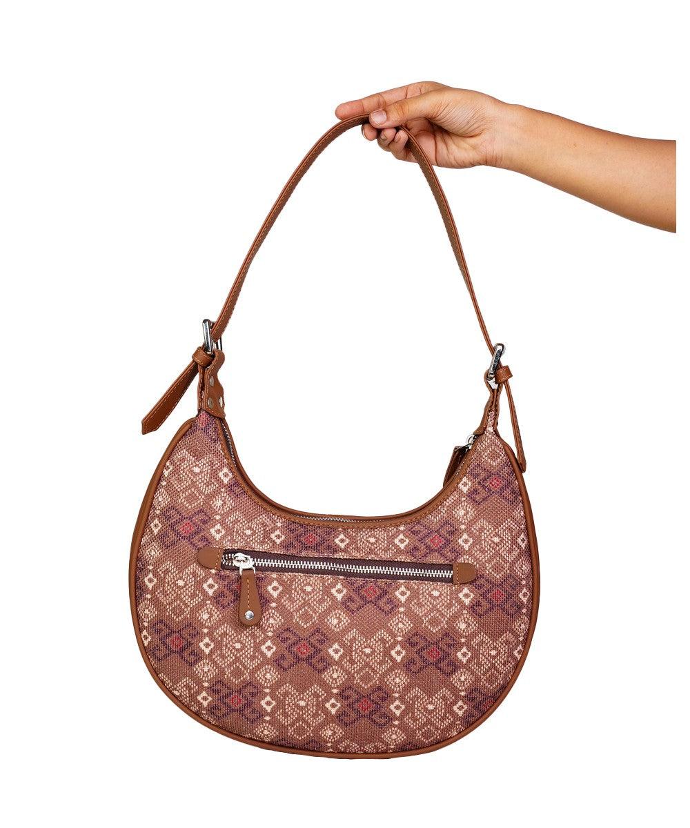 Brown Geometric Pattern Vegan Leather Hobo Bag for Women - Chic & Versatile | Amic Bags - Amic
