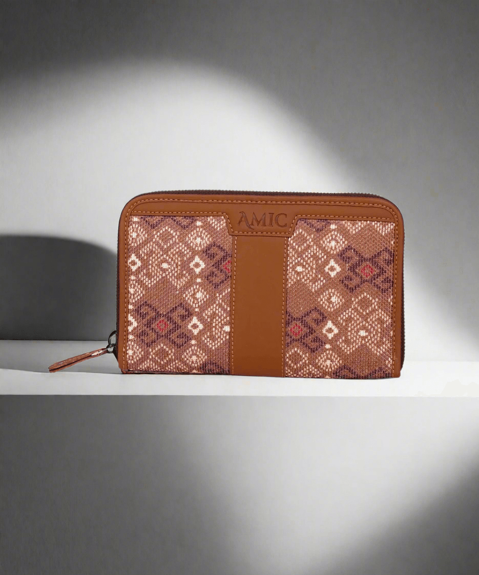 Amic Vegan Leather Chain Wallet with Rustic Geometric Patterns – Stylish and Functional - Amic