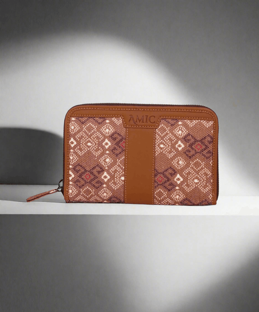 Amic Vegan Leather Chain Wallet with Rustic Geometric Patterns – Stylish and Functional - Amic
