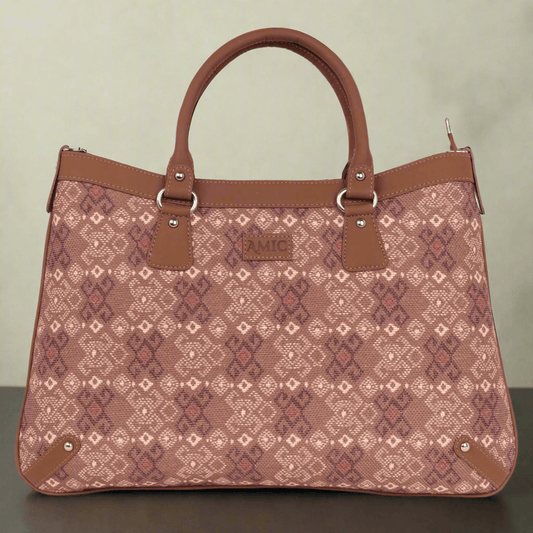 Handcrafted Vegan Leather Hand Shoulder Bag – Brown Geometric Elegance - Amic