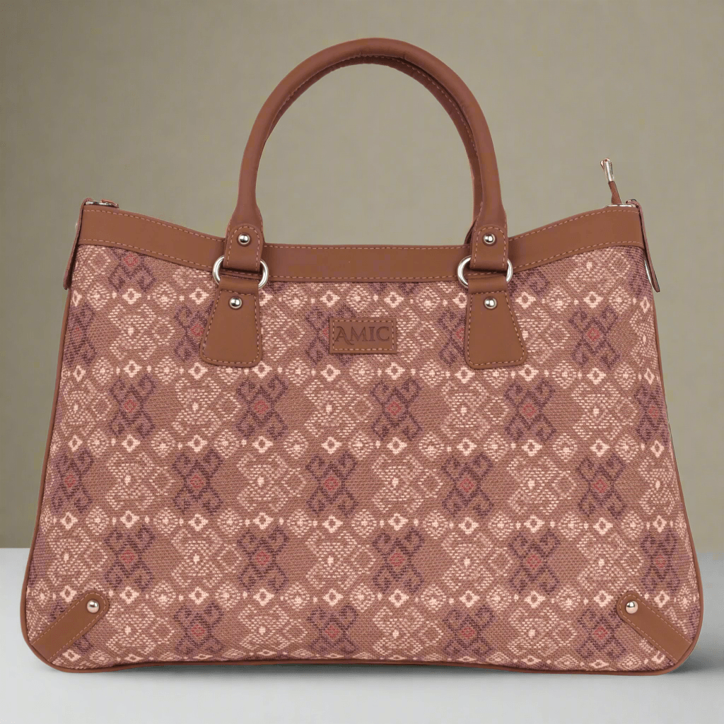 Sophisticated Brown Patterned Handbag with Vegan Leather Finish – Amic - Amic