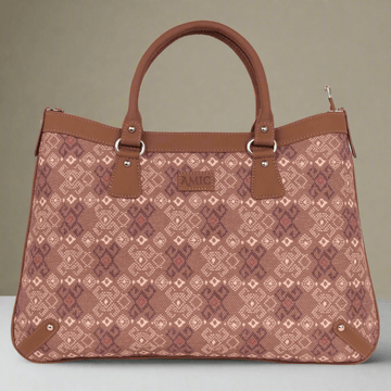 Sophisticated Brown Patterned Handbag with Vegan Leather Finish – Amic - Amic
