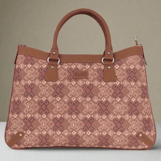 Sophisticated Brown Patterned Handbag with Vegan Leather Finish – Amic - Amic