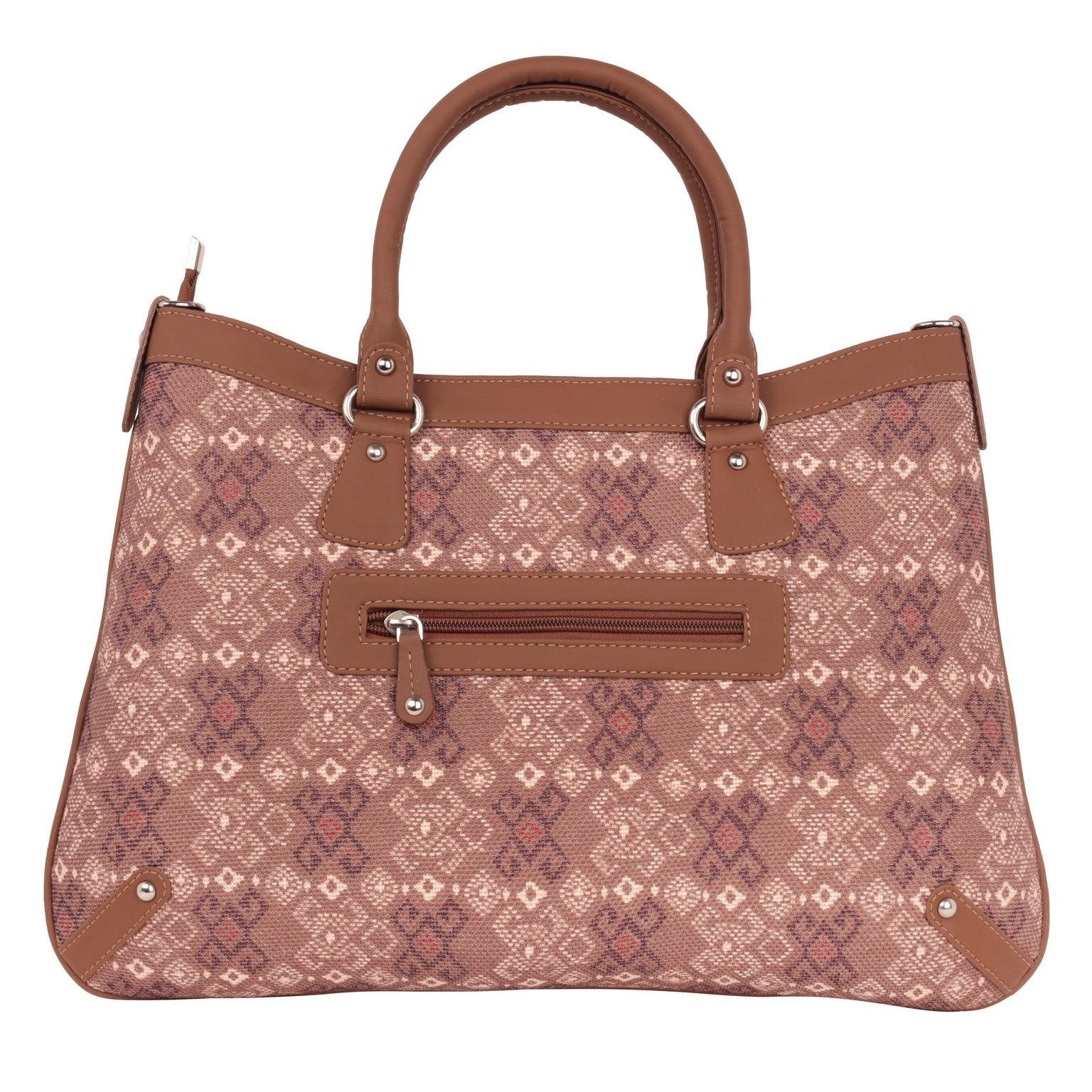 Sophisticated Brown Patterned Handbag with Vegan Leather Finish – Amic - Amic