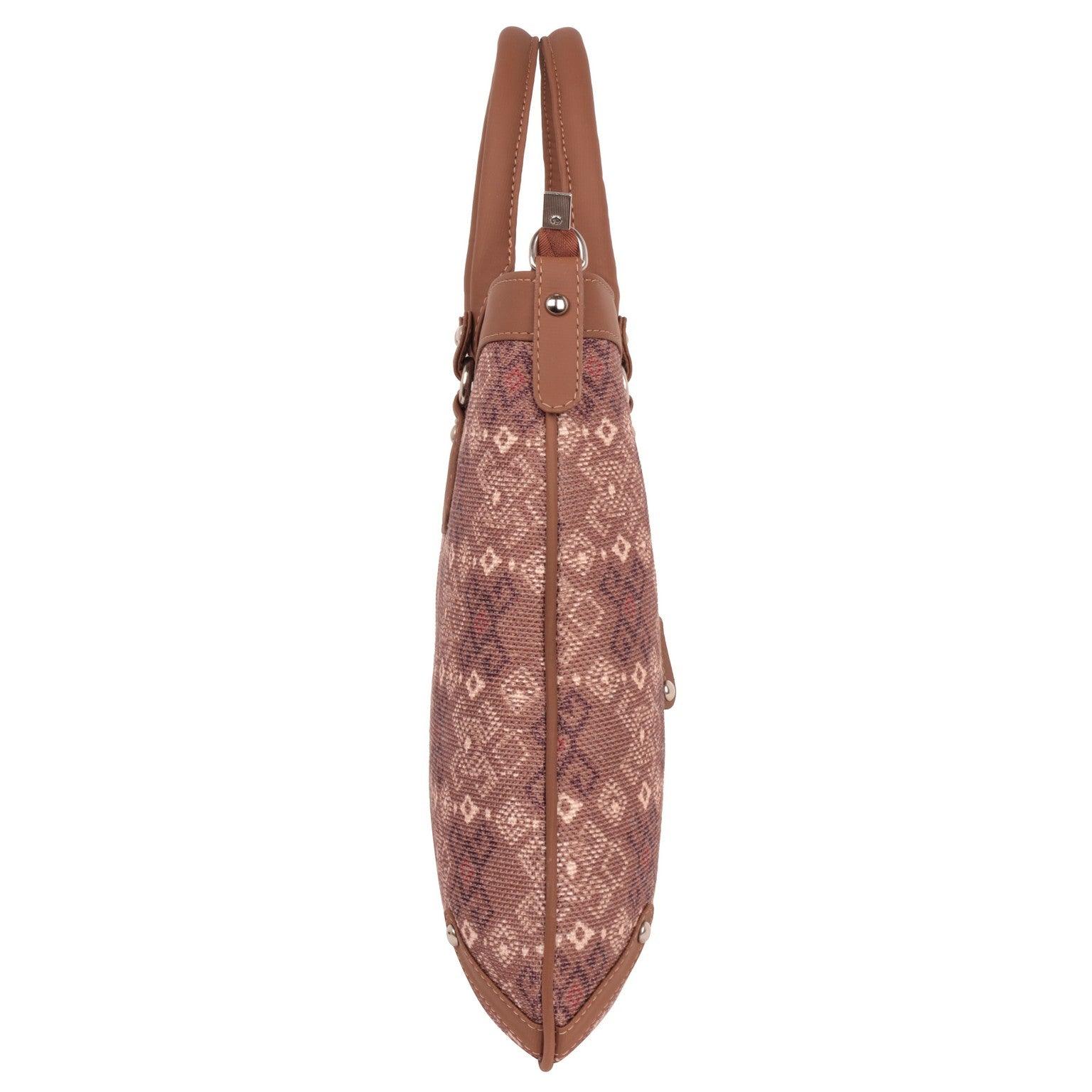 Sophisticated Brown Patterned Handbag with Vegan Leather Finish – Amic - Amic