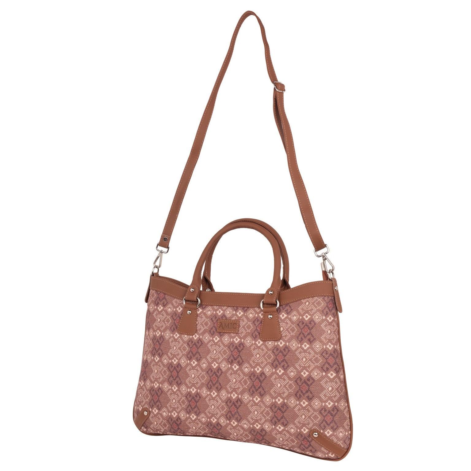 Sophisticated Brown Patterned Handbag with Vegan Leather Finish – Amic - Amic