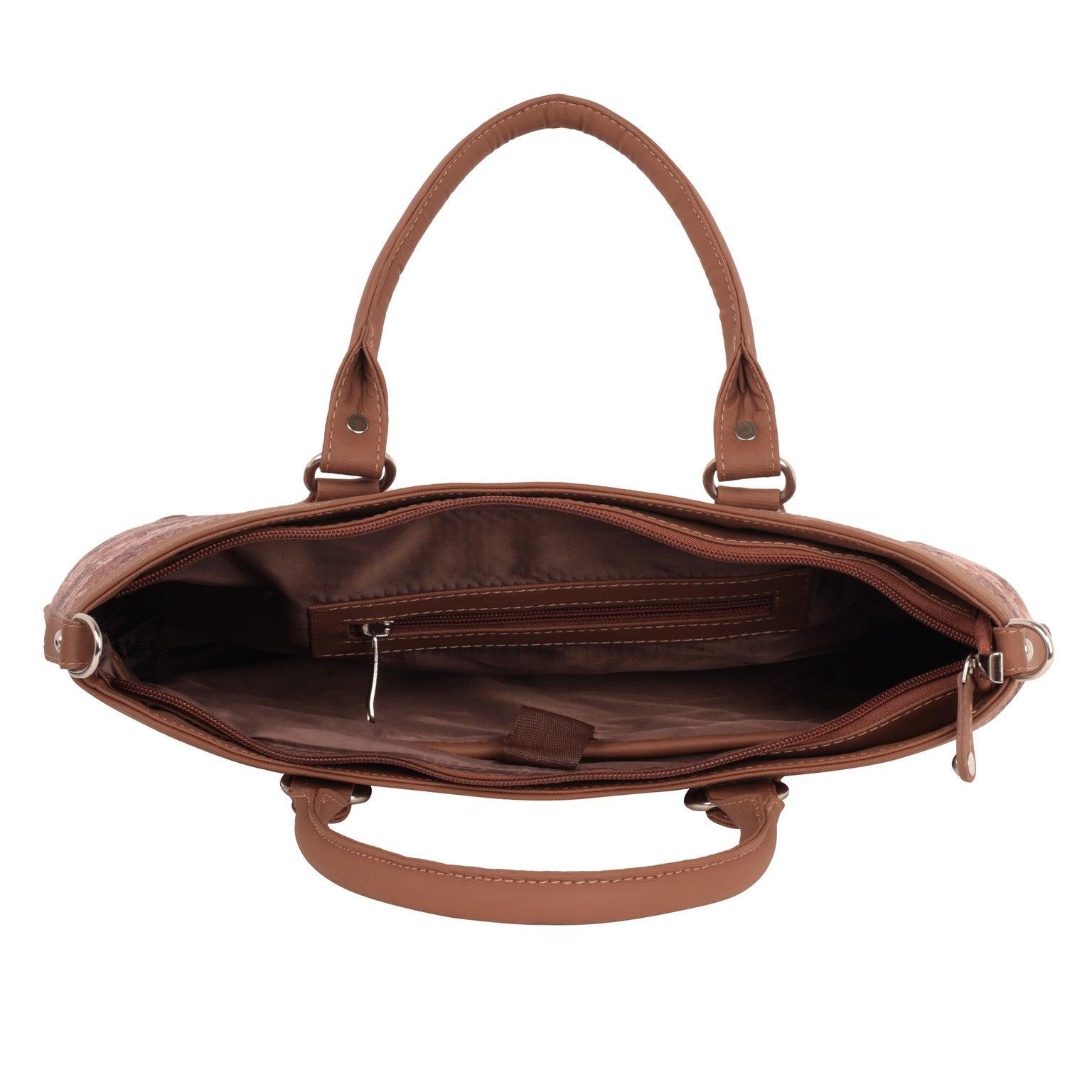 Sophisticated Brown Patterned Handbag with Vegan Leather Finish – Amic - Amic