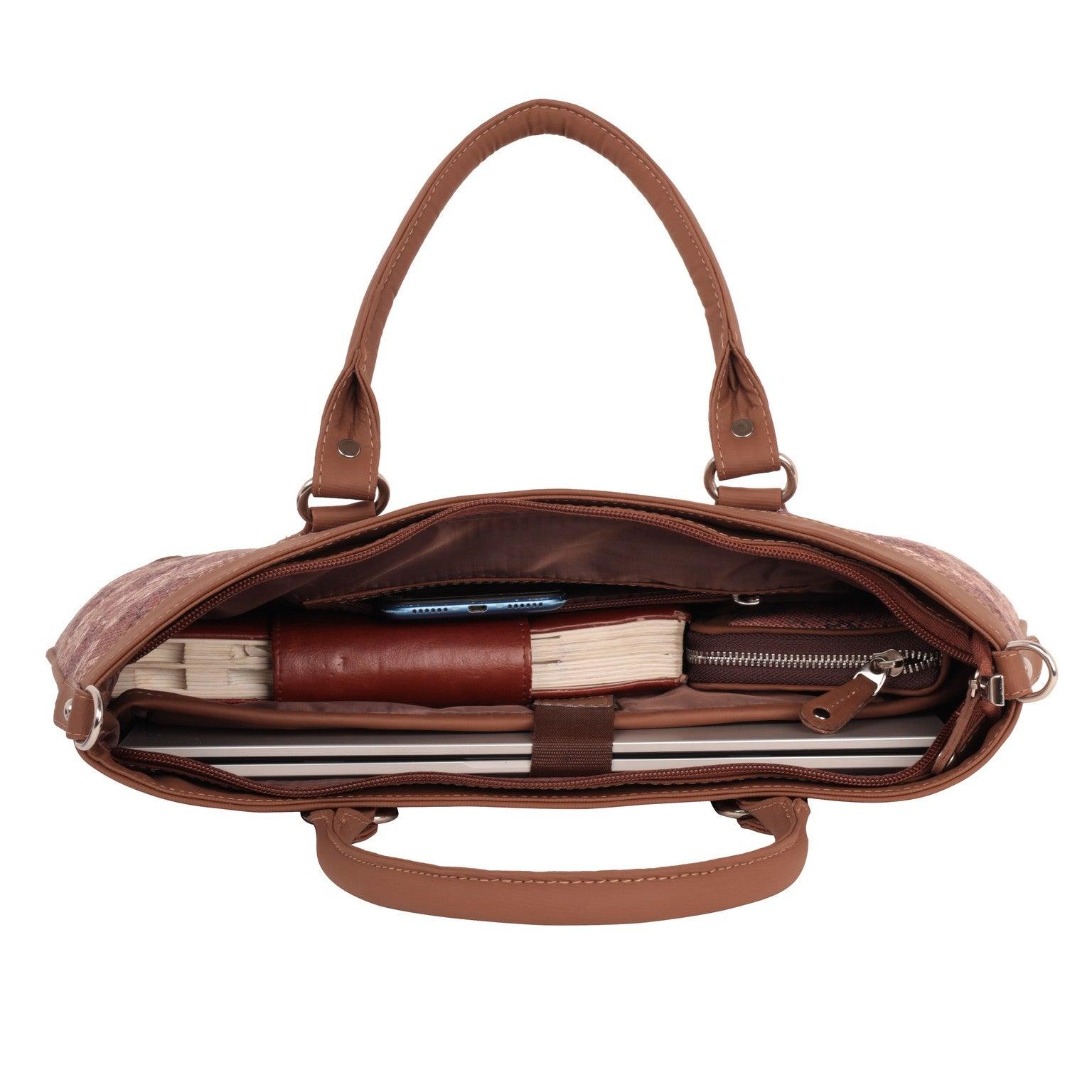 Sophisticated Brown Patterned Handbag with Vegan Leather Finish – Amic - Amic