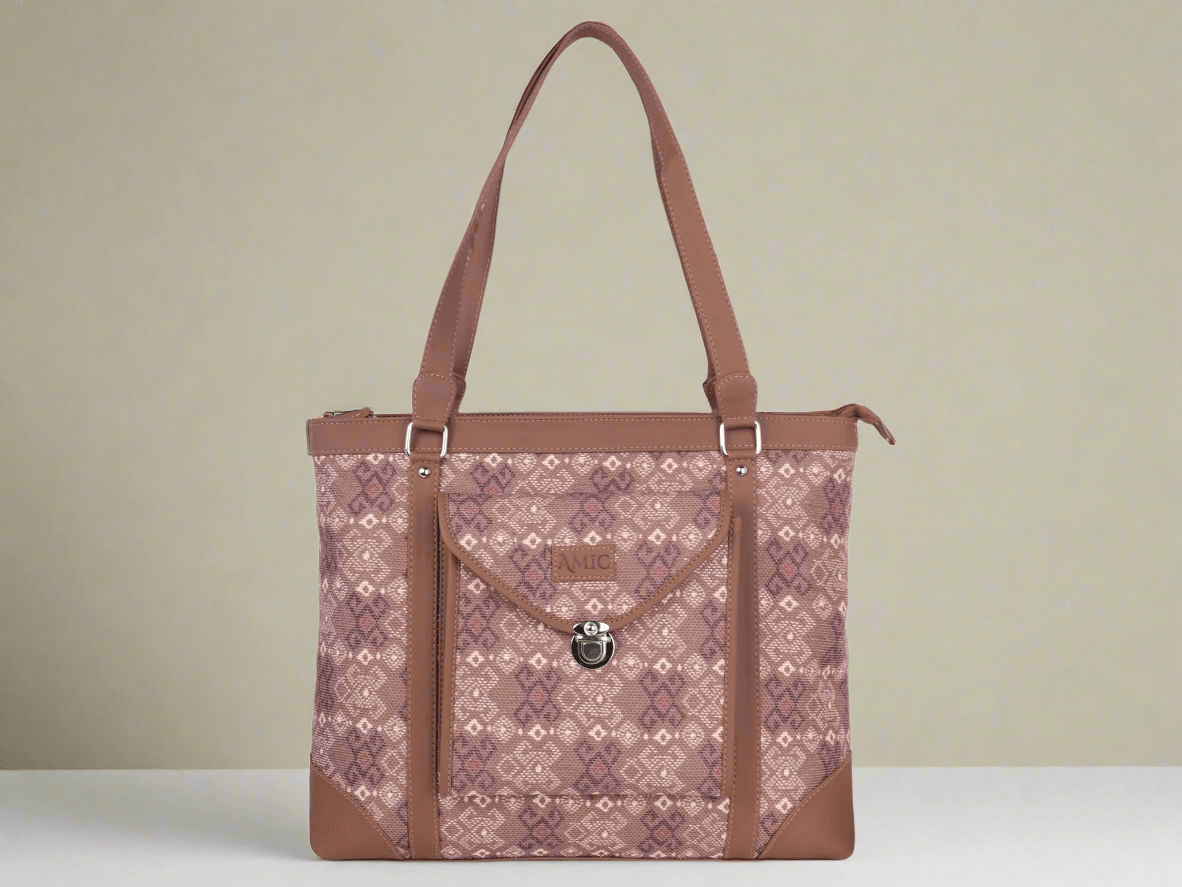 Brown Diamond Pattern Vegan Leather Office Bag for Women - Stylish & Functional | Amic Bags - Amic