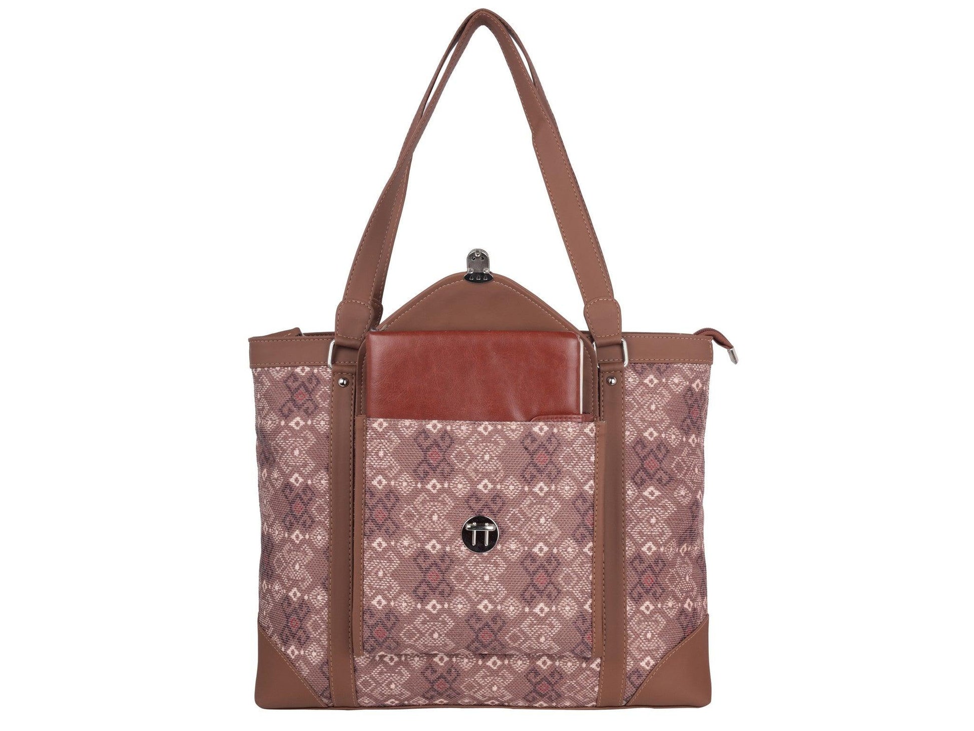 Brown Diamond Pattern Vegan Leather Office Bag for Women - Stylish & Functional | Amic Bags - Amic