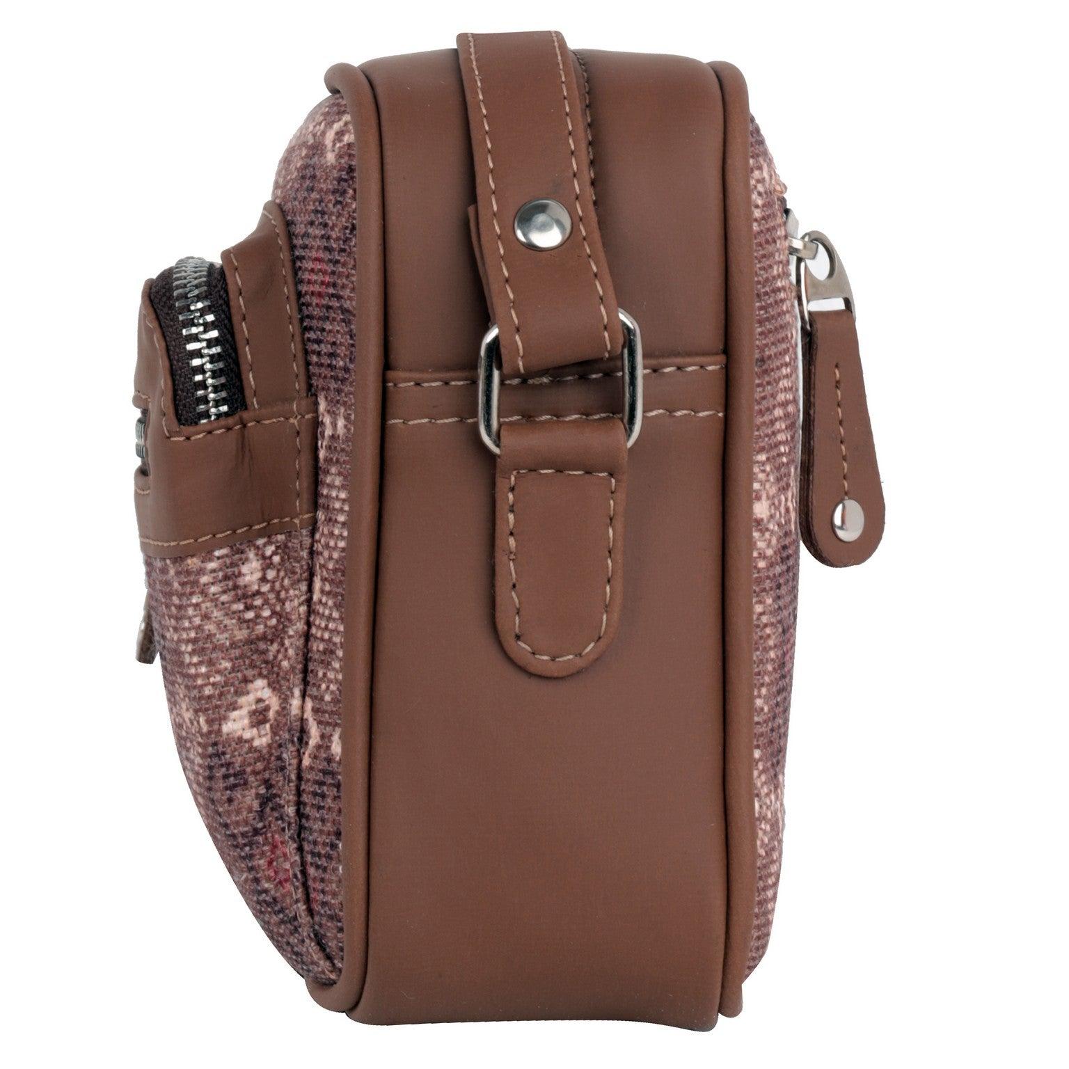 Amic Brown Geometric Sling Wallet – Stylish & Functional for Everyday Use - Amic
