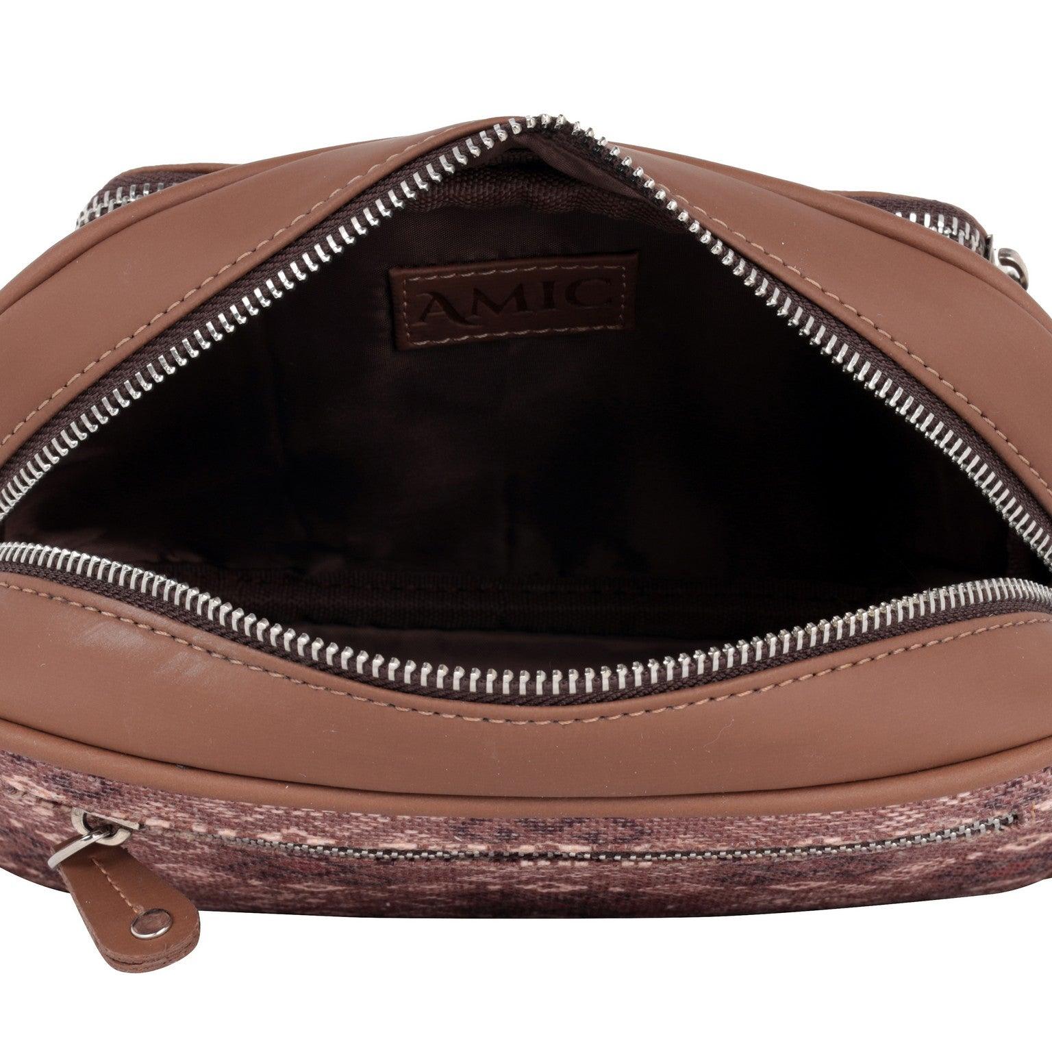Amic Brown Geometric Sling Wallet – Stylish & Functional for Everyday Use - Amic
