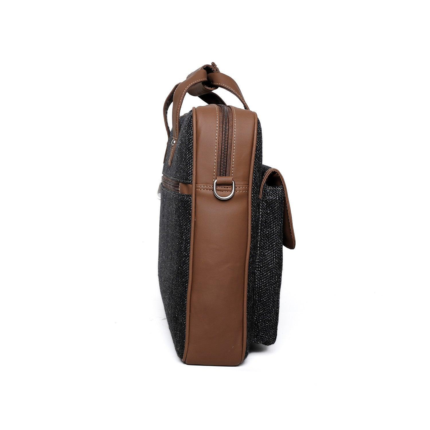 Amic Premium Vegan Leather Laptop Bag – Classic Black with Tan Accents - Amic
