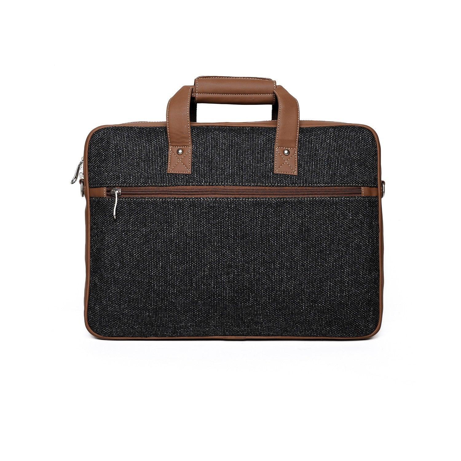 Amic Premium Vegan Leather Laptop Bag – Classic Black with Tan Accents - Amic